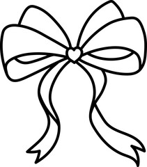 Bow design with a heart in the center. in doodle line style