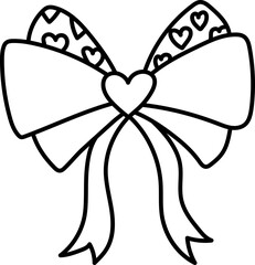 Bow with heart patterns, ideal for crafts and decorations. in doodle line style