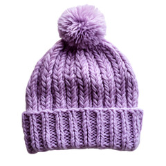 Chunky Knitted Hat in Pastel Purple with Pom Pom Isolated on Transparent Background