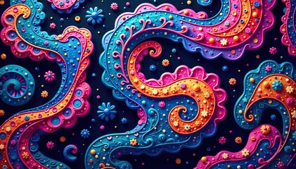 Fluid paisley design, interconnected and repeating smoothly , continuous, stylish