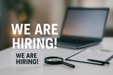 Fototapeta premium Company Seeks New Team Members With Inviting Hiring Announcement and Workspace Setup