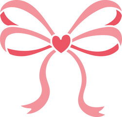 doodle bow Colorful heart-shaped ribbon with flowing tails. in flat color style