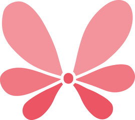doodle bow A simple pink flower shape with rounded petals and a central dot. in flat color style