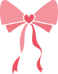 doodle bow Pink bow with heart-shaped center and flowing ribbons. in flat color style
