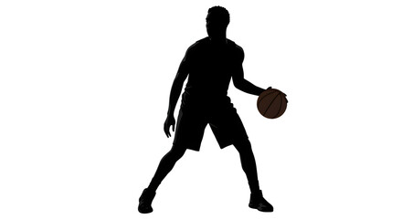 Obraz premium Black Silhouette of a Basketball Player Dribbling on White Background