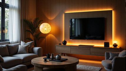 Cozy Living Room with Ambient Lighting