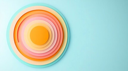 Obraz premium Colorful layered circles create a modern, abstract design on a soft blue background, perfect for creative projects.