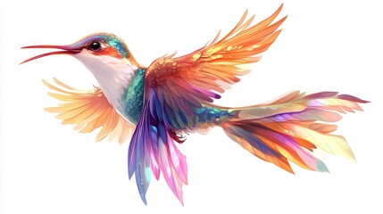 Vibrant hummingbird in flight tropical forest digital art colorful environment close-up view nature's beauty