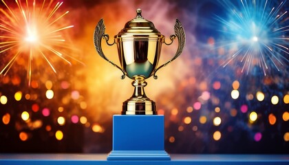 gold trophy cup on black background