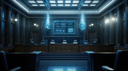 Obraz premium Futuristic Courtroom: Digital Justice Illuminated