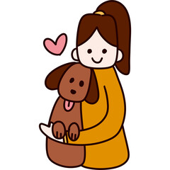 Cute Cartoon Girl Hugging Her Dog with Heart – Loving Pet Friendship Illustration for Kids Projects, Stickers, Cards, and Educational Materials