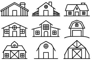 Farmhouse Line Art Illustration Simple Design for Creative Artwork 