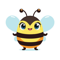 Cute yellow cartoon bee, a happy flying insect illustration in nature