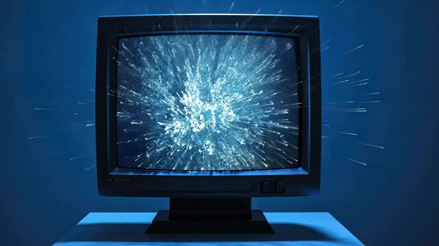 CRT Monitor Explosion: Digital Overload Abstract