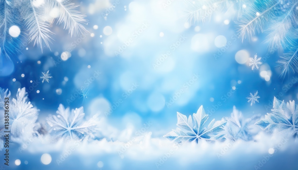 Aufkleber dreamy winter frost background with sparkling bokeh lights and delicate snowflakes, perfect for holi