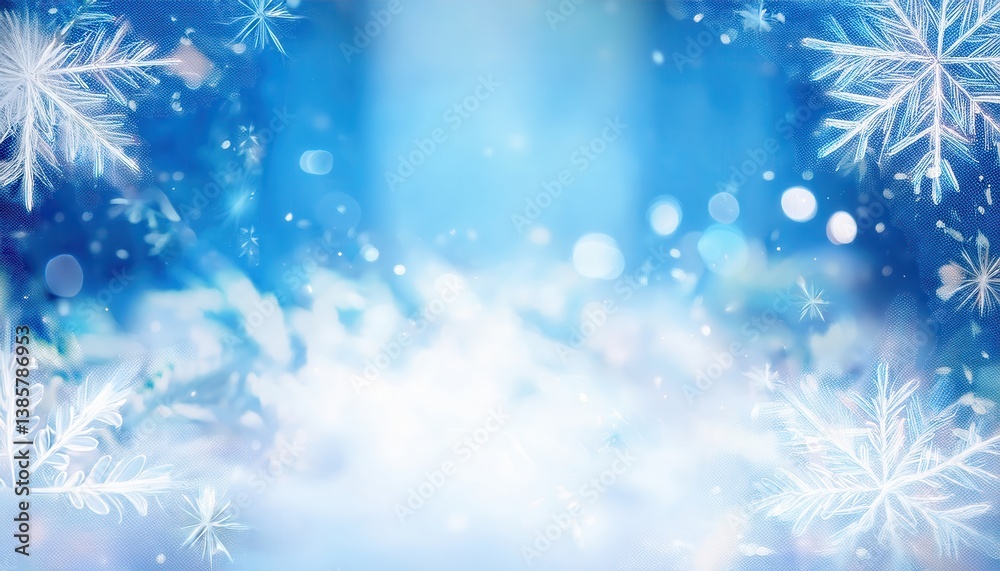 Poster dreamy winter frost background with sparkling bokeh lights and delicate snowflakes, perfect for holi