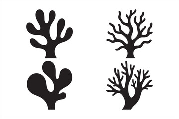Obraz premium Coral Silhouette Vector Set Marine Sea Plant Clipart for Ocean Designs