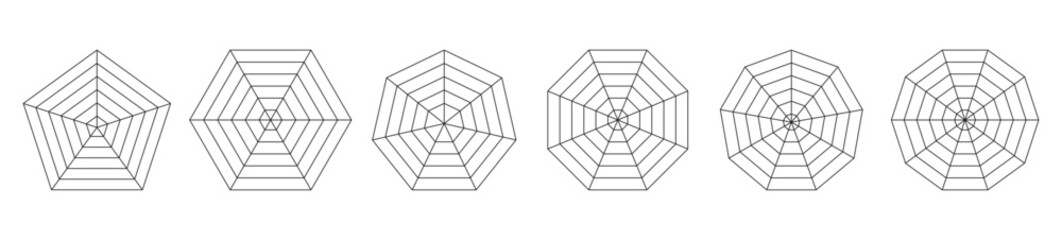 Circular spider graph. Balance polygon wheel chart isolated on transparent background vector illustration.	