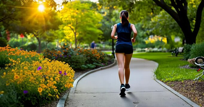 Jogger Runs by Flower Beds