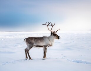 Reindeer standing on snowy field in winter landscape