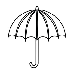 Black and White Outline Drawing of an Open Umbrella With a Curved Handle