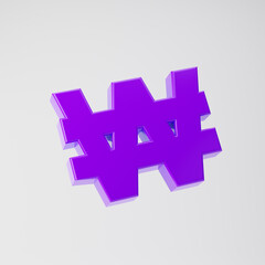 Won icon isolated over white background. 3d rendering.