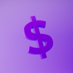 Dollar icon isolated over purple background. 3d rendering.