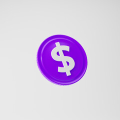 Coin icon with dollar sign isolated over white background. 3d rendering.