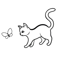 vector illustration of a cat with baby butterfly