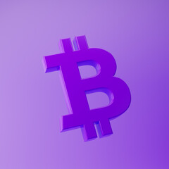 Bitcoin icon isolated over purple background. 3d rendering.