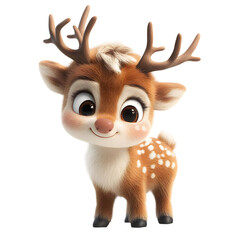 Fluffy 3D Cartoon Reindeer Calf Rudolph Isolated on Transparent Background