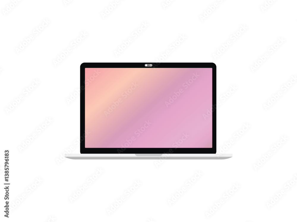Fototapete Computer laptop with blank empty colorful screen for copy space text on working workplace vector illustration flat cartoon, pc with empty display work place office modern design image