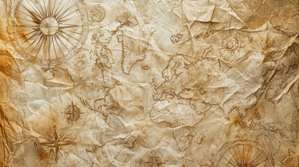 Timeless Atlas: An old, weathered map invites exploration and discovery, its intricate details whispering tales of past voyages and uncharted territories.