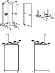 silhouette design vector illustration sketch architectural drawing of simple bathroom construction with air ventilation