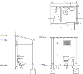 silhouette design vector illustration sketch architectural drawing of simple bathroom construction with air ventilation 