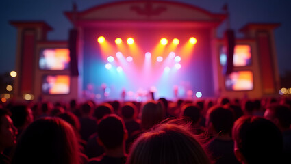 Experience the Energy, A Vibrant Music Festival Captures the Thrill of Live Performance with Dynamic Stage Lights and an Enthusiastic Crowd in Attendance