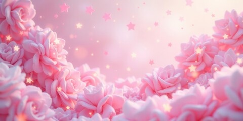 Fototapeta premium A Dreamy Pastel Pink Rose Garden with Sparkling Stars and Soft Light