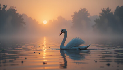 Fototapeta premium swan at sunset