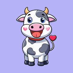 Fototapeta premium Adorable Cartoon Cow with Hearts and Red Collar Illustration, cartoon cow, adorable cow, hearts cow, red collar, cute cow, cow illustration, happy cow, cow art, cow design, cow graphic, cow character