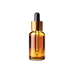 A sleek amber dropper bottle with a golden cap, designed for dispensing liquids or oils.