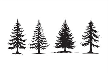 Fototapeta premium Pine Tree Silhouette Bundle Evergreen Forest Vector Clipart for Nature Designs 
