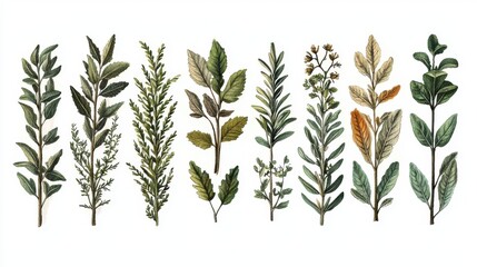 Fototapeta premium Artistic collection of vintage botanical illustrations a close-up view