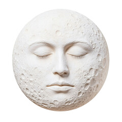 Enigmatic face formed by a glowing moon in a night sky surrounded by stars creating a dreamlike and mystical atmosphere isolated on transparent background..