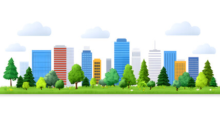 City skyline with tall buildings flat vector style illustration isolated on background