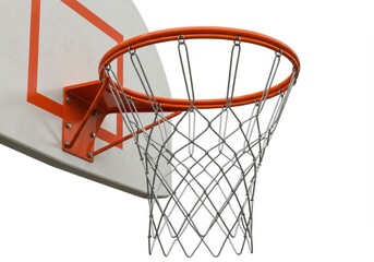 Naklejka premium A close up shot of a basketball hoop with an orange rim and a white backboard on a white background
