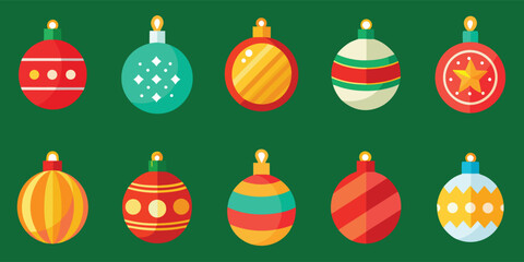 Colorful Christmas Ornaments Festive Holiday Decorations, Christmas Ball  Set Vector Illustration