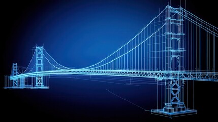 Obraz premium Crosssectional blueprint of the Golden Gate Bridge s roadway, showcasing deck layers, trusses, and drainage systems