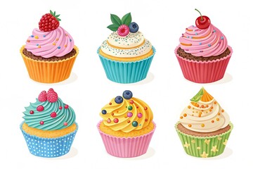 Collection set of colorful cupcakes isolated on transparent background