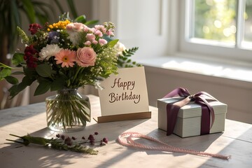 Birthday gift box with flowers