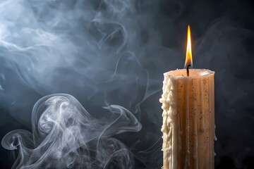 Burning candle on black background
